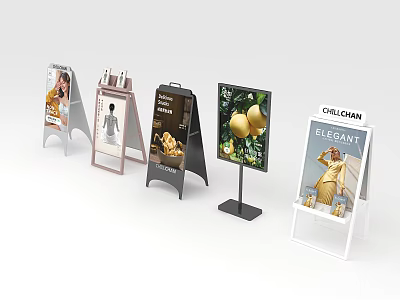 Different Style Advertising Billboards Featuring Various Design Stands And Display Content 3d model