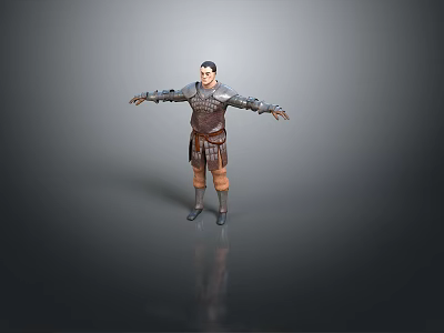 A Man in Armor with Arms Outstretched Standing Against Gray Background 3D Model Render 3d model