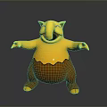 Yellow Plump Cartoon Character With Open Arms Big Mouth And Orange Belly