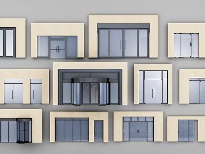 Modern Entrance Doors With Various Glass Panel And Stone Frame Designs 3d model