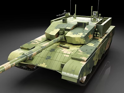Military Tank With Camouflage Paint Main Gun Barrel Turret Antennas And Track System 3d model