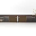 Modern Decorative Cabinet In Dark Brown With Glass Doors Metal Accents And Candlestick Decor