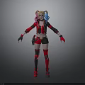Colorful Female Character With Blue Pink Pigtails Red Black Jacket Shorts Gloves And Boots