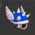 Stylish Blue Helmet With White Wings And Decorative Spikes Design Elements 3d model