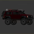 Red Off Road Vehicle With Large Tires Roof Rack And Spotlights