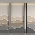 Modern Three Panel Partition With Layered Beige Gray Mountain Pattern And Black Frame 3d model