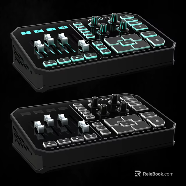 Professional Audio Mixer Console With Multiple Knobs Buttons And LED Lights 3d model 