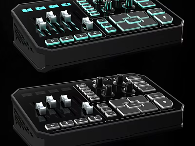 Professional Audio Mixer Console With Multiple Knobs Buttons And LED Lights 3d model