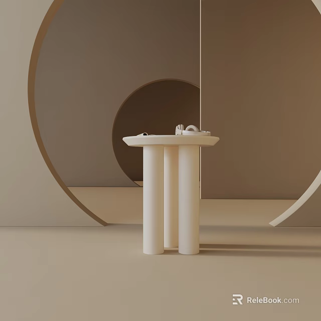 Modern White Side Table With Cylindrical Legs In Minimalist Interior Design 3d model 
