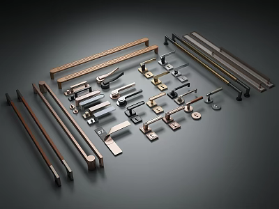 Diverse Modern Door Handles Collection in Various Styles and Metal Finishes 3d model