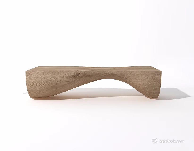 Modern Public Chair With Curved Wooden Design And Natural Wood Texture 3d model 