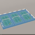 Professional Tennis Court Equipment With Three Courts Nets Yellow Balls And Spectator Seats
