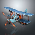 Vintage Blue And Orange Biplane Featuring Twin Propellers And Small Wheels For Aerospace Enthusiasts