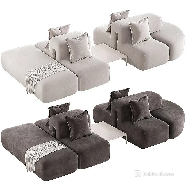 Modern Modular Sectional Sofa With Plush Cushions Light And Dark Gray Design 3d model 