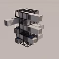 Modern Stacked Container Building Featuring Multiple Units And Geometric Structure 3d model