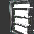 Transparent Door Refrigerator With Blue Frame And Beverage Cans Inside