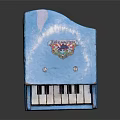 Hand Painted Blue Mini Piano with Decorative Artwork and White Black Keys
