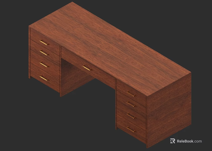 Modern Wooden Office Desk With Multiple Drawers And Brown Finish 3d model 