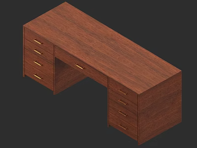 Modern Wooden Office Desk With Multiple Drawers And Brown Finish 3d model