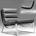 Modern Black Leather Leisure Chair With Stitched Design And Metal Frame