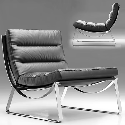 Modern Black Leather Leisure Chair With Stitched Design And Metal Frame 3d model
