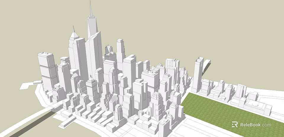 Urban Building Complex Line Drawing With High Rise Buildings Of Various Heights And Green Area 3d model 