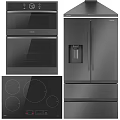Modern Black Kitchen Appliances Set With Microwave Oven Cooktop And Refrigerator