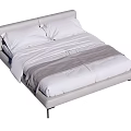 Modern Double Bed With Upholstered Headboard Black Metal Legs And White Bedding