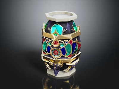 Elegant Luxury Wine Bottle And Glass With Colorful Gemstone Inlays Gold Accents Marble Base 3d model