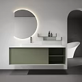 Modern Bathroom Vanity Designs With Round Backlit Mirrors And Colored Cabinets 3d model