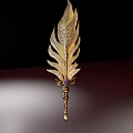 Elegant Ornate Golden Feather Quill Pen With Intricate Inscriptions And Gemstone Handle