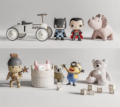 Cute Assorted Dolls Featuring Superhero Animal Cartoon Characters Toy Car Alphabet Blocks And Teddy Bear 3d model