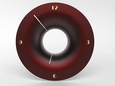 Maroon Dial Wall Clock With White Center Circle And Numbers 12 3 6 9 3d model