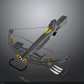 Modern Crossbow With Gray Body Yellow Components Red Indicator Light Blue Pink Strings And Arrows