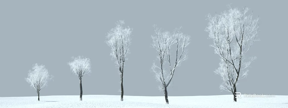Snow Covered Trees With Frosted Branches In Winter Snowy Landscape 3d model 