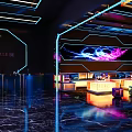 Modern KTV Interior Design With Neon Lights Large Screen And Seating Areas
