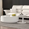 Modern White Sofa and Round Coffee Table Set with Side Table and Rug 3d model