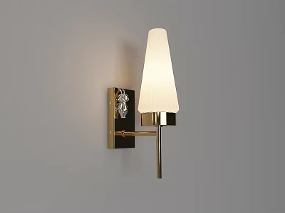 Modern Brass Wall Sconce With White Conical Shade Mounted On Gray Wall 3d model