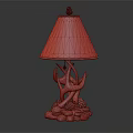 Antler Table Lamp With Yellow Lampshade And Pine Tree Patterns On Pine Cones Stone Base 3d model