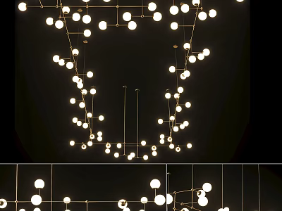 Modern Chandelier With Multiple Round Bulbs And Golden Metal Hanging Frame Design For Living Room 3d model