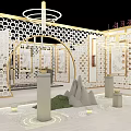 Modern Showroom Interior Design With Gold Frame Partitions Plant Decorations And Lighting Elements