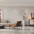 Modern Living Dining Room Interior With Sofa Coffee Table Artwork And Dining Chairs 3d model