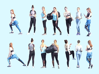 Group of Women in Various Poses Doing Different Activities in Casual Wear 3d model