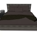 Modern Dark Brown Double Bed With Pillows Blanket And Nightstand Decorative Lamp