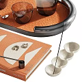 Natural Modern Decorative Ornament Set With Glass Carafe Cups Tray Berry Branch And Vase