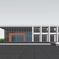 Modern Sales Office Building With Glass Curtain Walls And Spacious Front Plaza Area