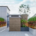 Garden Entrance With Metal Gate Fence Green Plants Paved Ground White Lines And Sky Clouds
