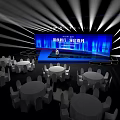 Modern Event Stage Design With Bright Lighting And Round Dining Tables 3d model