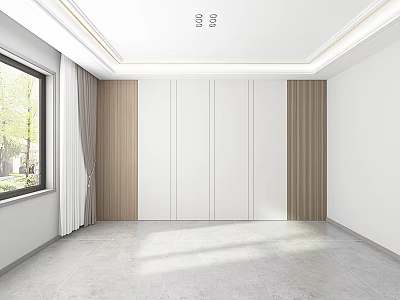 Modern Minimalist Sofa Background Wall With Wooden White Panel And Lines Design 3d model
