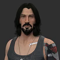 Game And Movie Character With Long Hair Beard Gray Tank Top Necklace And Mechanical Arm